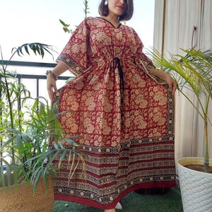Floral Print Cotton Kaftan,Hand Block Print Long Caftan for Women,Lounge Wear Summer Dress,Boho Cotton Comfy Maxi,Beach Wear Bikini Cover Up