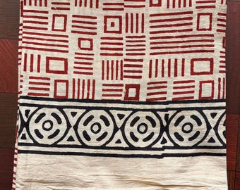 Red Hand Block Printed Cotton Sarong: Indian Beach Wrap Pareo, Large Scarf