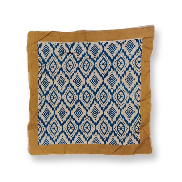 Blue Geometric Cotton Hand Block Bandana, Square Cotton Scarf, Men Women Bandana, Cotton Neckerchief, Square Cotton Western Dog Bandana