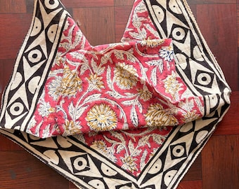 pink colour flower design cotton bandana hair scarf women bandana