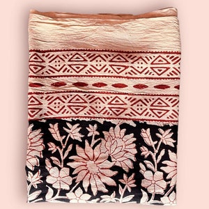 Black Floral Hand Block Printed Cotton Sarong, Beach Wrap Pareo, Long Scarf, Large Sarong, Beach Cover up, Fashion Shawl Beach Sarong