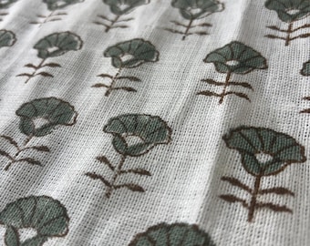 Tela de lino con estampado floral a mano, 137 cm