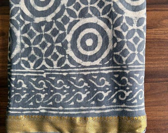 grey Floral Hand Block Printed Cotton Sarong, Beach Wrap bachelorette sarong svimsuit