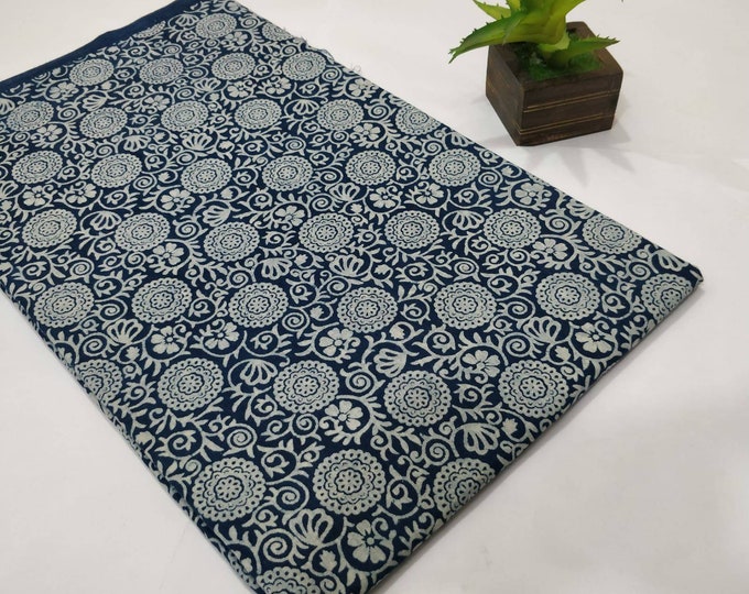 Handcrafted Indian block print fabric | Indigo hand block print fabric | Indian stamp print dress material | 100% cotton
