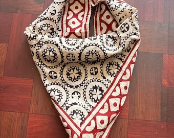 Hand Block Printed Cotton Sarong: Red and Black Indian Artisan Wrap