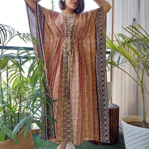 Jaipuri Hand Block Printed Long Caftan, Beach Bikini Cover Up, Indian Cotton Handmade Sleepwear Maxi Kaftan, Women Summer Wear Kaftan