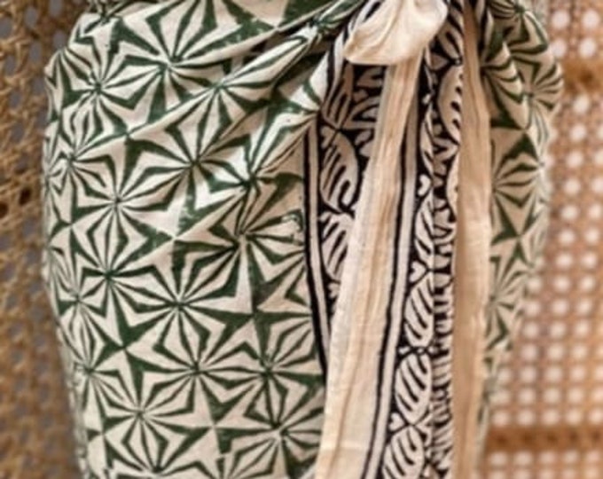 Hand Block Printed Cotton Sarong, Beach Wrap Pareo, Long Scarf, Large Sarong, Cover up, Soft Fabric Scarf, Fashion Shawl Women Beach Sarong