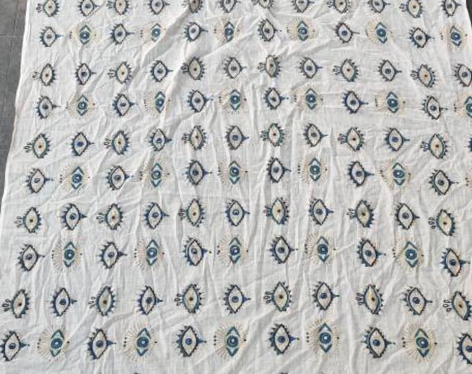 White Hand Block Printed Evil Eye Cotton Sarongs, Sarong, Beach Wrap Sarong, Indian Hand Block Print Cotton Scarf Beach Sarong, Summer Scarf