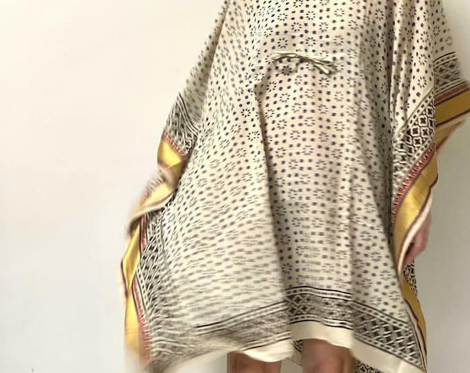 Soft Pure Cotton Hand Block Print Kaftan, Night Gown,Cotton Dress,Women's Maxi, Indian Cotton Kaftan, Jari Border Dress,Short Caftan for Her
