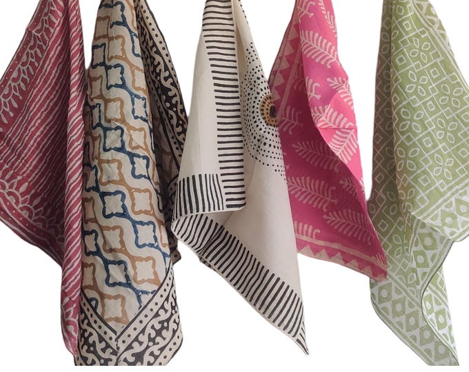 set of 5 pic organic cotton bandana.bulk cotton bandana.block print bandana . cotton handkerchief.cotton voil napkin.