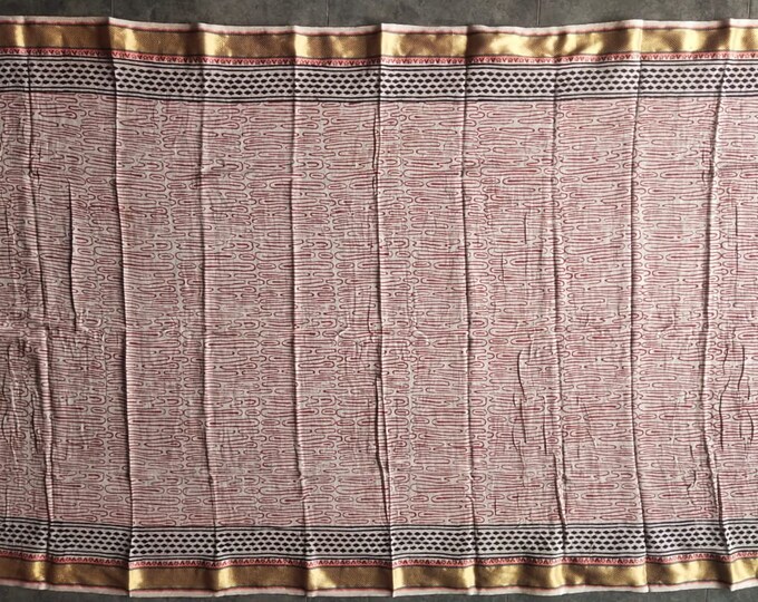 Hand Block Printed Zari Cotton Sarong, Beach Wrap Pareo, Long Scarf, Large Sarong, Cover up, Soft Fabric Scarf, Fashion Shawl Beach Sarong