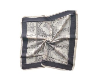 Black Floral Print Cotton Bandana, Bohemian Style Scarf