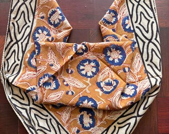 Hand Block Printed Cotton Sarong: Indian Floral Scarf, Beach Wrap Pareo