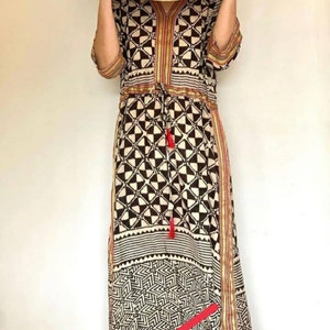 Vestido de verano con estampado de bloques indio para mujer, caftán, vestido con estampado de bloques, pareos naturales y hechos a mano, vestido de verano de algodón kimino