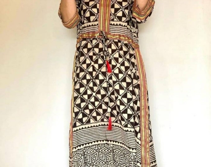 Indian block print women dress summer kaftan block print dress natural and handmade sarongs kimino cotton summer dress