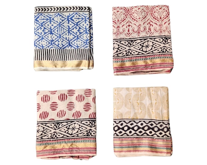 Assorted Block Print Sarong with Zari Border, Sarong Beach Wrap, Cotton Sarong, Pareo, Block Print Scarf, Summer Beach Pareo, Christmas Gift