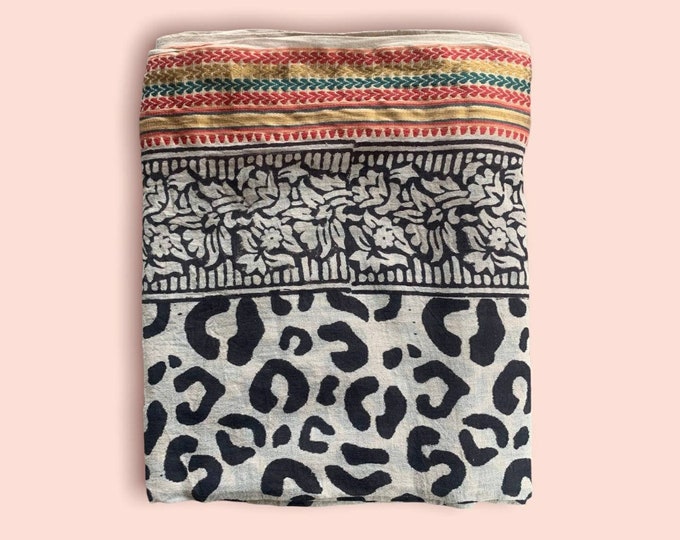 Silk Zari Border Block Print Sarong | Hand Block Print Pareo | Printed Beach Cover Up | Indian Cotton Sarong | Pareo | Beach Swim Cover