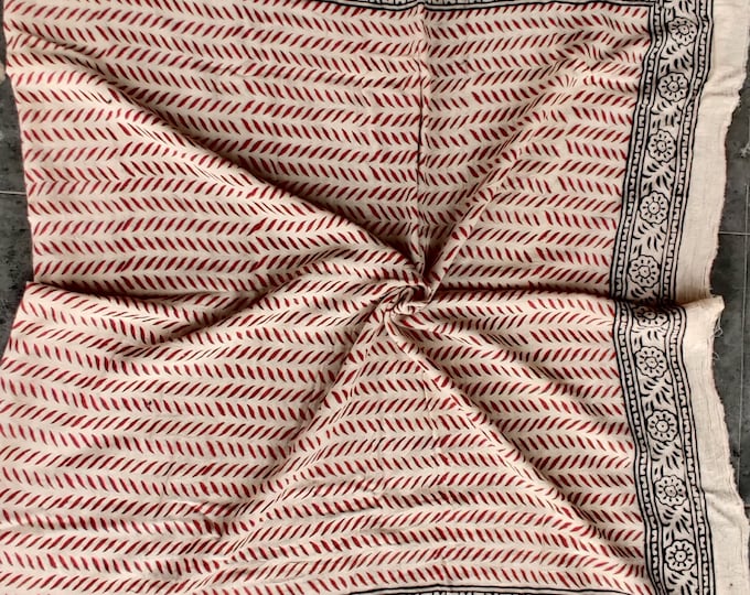 Beautiful Golden Zari Border Red Hand Block Print Scarves, Hand made Sarong, Printed Cotton Sarong, Valentine's Day Gift, Sarong for Women