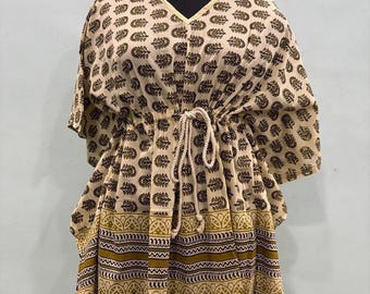 Designer Cotton Kaftan Tunic: Hand Block Print Beach Cover-Up