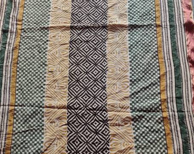 Multicolor Indian Block Print Sarong with Silk Border – Jaipur Print Beach Wrap, Zari Pareo for Women, Summer Scarves, Ladies Beach Cover Up