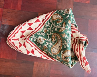 Hand Block Printed Cotton Sarong: Indian Paisley Scarf, Beach Wrap, Cover-up