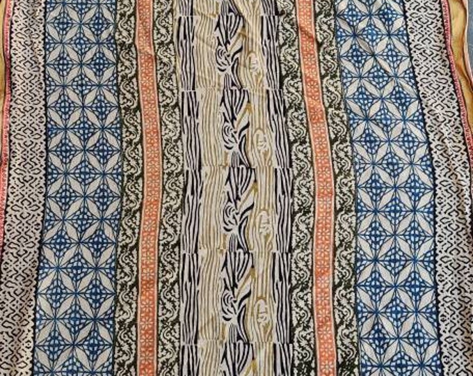 Blue Geometric Printed Sarong Beach Wrap, Silk Border Indian Hand Block Print Pareo, Zari Sarong for Women, Ladies Scarf, Beach Scarf