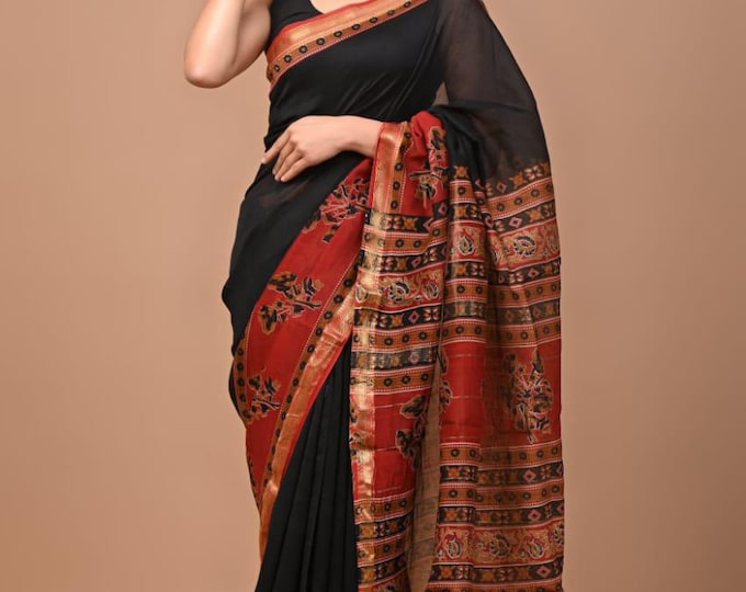 black and red colour new fevric so beautiful amazing new look ctton saree
