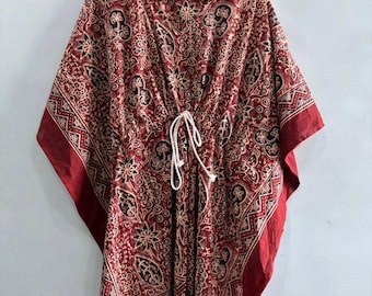 Designer Cotton Kaftan Tunic: Hand Block Print Short Dress, Adjustable Waist