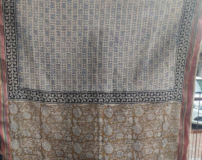 Hand Block Printed Zari Border Cotton Sarong, Beach Wrap Pareo, Long Scarf, Large Sarong, Soft Fabric Cover up Sarongs, Gift for Her