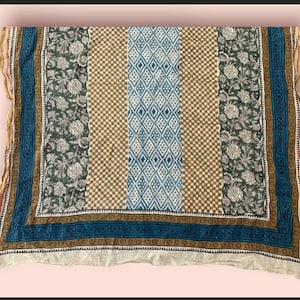 Beautiful Multicolor Hand Block Cotton Printed Beach Sarong for Women, Cotton Scarves, Bagru Print Pareo, Swim Wear Gift for Her,Beach Scarf