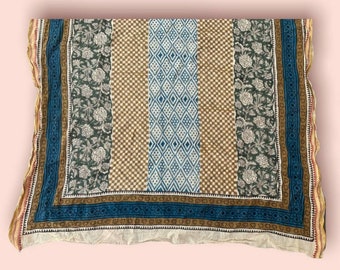 Hand Block Printed Cotton Sarong, Bagru Print Beach Scarf