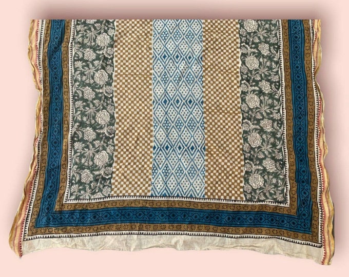 Beautiful Multicolor Hand Block Cotton Printed Beach Sarong for Women, Cotton Scarves, Bagru Print Pareo, Swim Wear Gift for Her,Beach Scarf