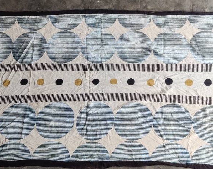 Blue Geometric Hand Block Print Scarves Indian Cotton Sarong, Handmade Cotton Beach Pareo, Printed Sarong, Decorative Summer Beach Pareo