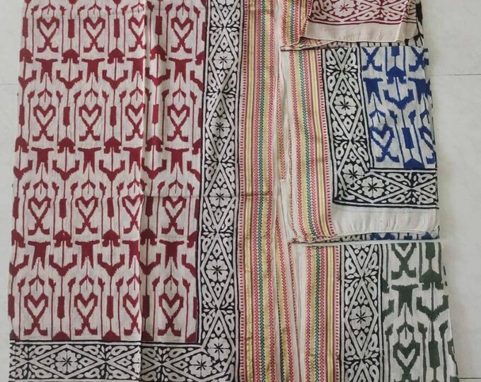 Hand Block Printed Beach Sarong for Women, Multicolor Cotton Beach Pareo with Zari Border, Beach Cover Up for Her, Indian Lungi