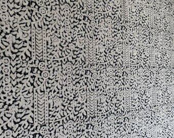 Handloom Linen Fabric, Floral Block Print, Upholstery Material, 44" Wide