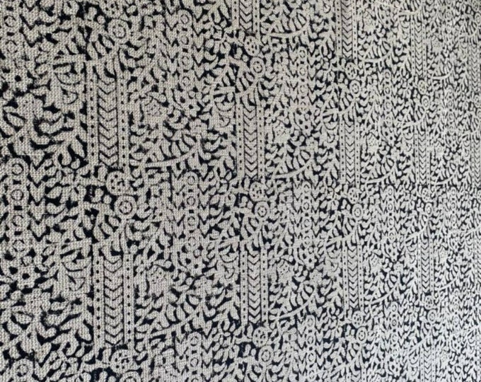 100% LINEN Hand Block Print Fabric, Handloom Linen 44"inch Wide, Strong/durable, By The Yard Linen, Floral Printing Fabric,Upholstery fabric