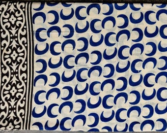 Blue Cotton Sarong | Geometric Block Print Beach Scarf