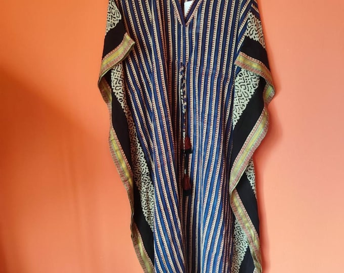 Indian Block Print Short Cotton Kaftan, Beach Cover up, Night Wear Caftan,  Bathrobe Women's Bohemian Dress For Beach Tunics Dresses for Her