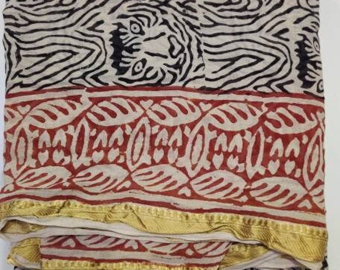 Animal Hand Block Printed Cotton Sarong, Beach Wrap Pareo, Long Scarf, Large Sarong, Cover up, Soft Fabric Scarf, Fashion Shawl Beach Sarong
