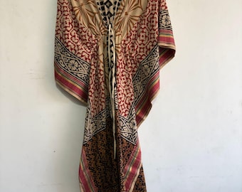 Handgemaakte katoenen kaftan met blokprint, boho-strandjurk