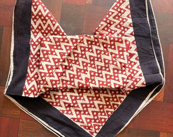 Hand Block Printed Cotton Sarong: Red Zigzag Pattern Beach Wrap Pareo