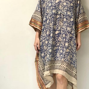 Indian Block Print Cotton Kaftan, Bohemian Beach Dress
