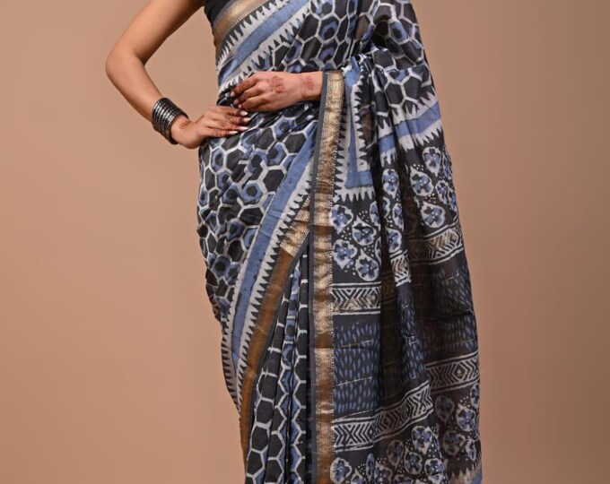 mahisvari saree blue cotton febric indian look saree so amazing soft sikl fashion designer new branded look saree