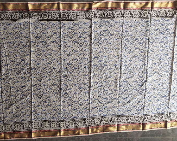 Blue Paisley Hand Block Print Cotton Sarong for Women, Zari Cotton Sarong, Beach Wrap Pareo Beach Swim Wear Gift for Her Beach Cover Ups