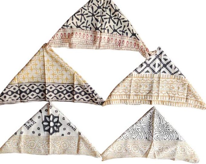 Hand Block Print Cotton Bandana | Organic Cotton Boho Bandanas | Assorted Geometric Bandana Scarf | Bulk Orders Available | Gift for Her