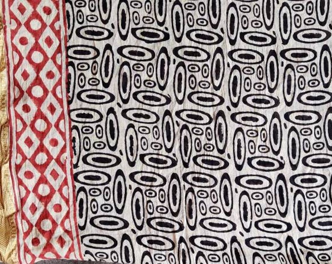 Silk Border (Zari) Hand Block Print Cotton Sarong, Bagru Print, Pareo, Decorative Summer Beach Pareo Jaipur Print Scarves, Gift for Her