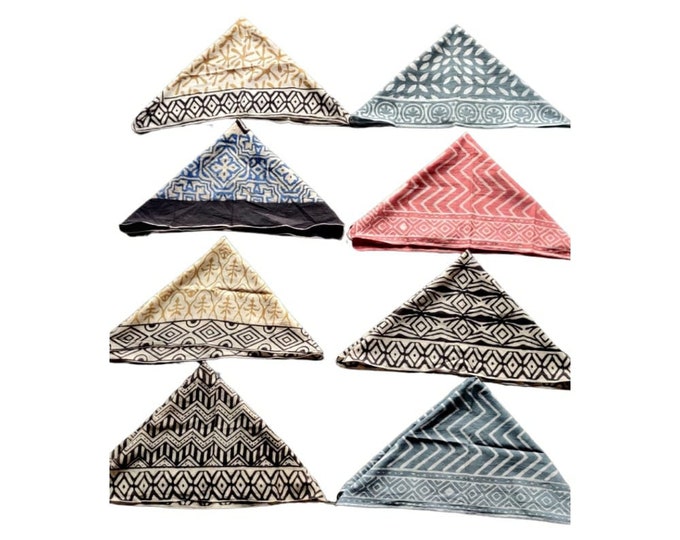 Set of 8 Assorted Cotton Block Printed Bandanas, Block Printed Scarf for Her, Beautiful Boho Design Bandana, Floral Bandana, Arm, Neck Scarf
