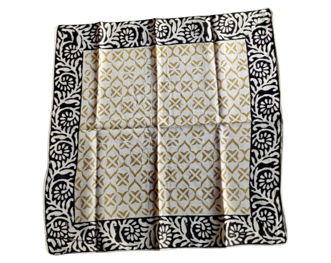 100% Cotton Hand Block Print Bandana, Bandana Scarf, Geometric Design Scarf, Floral Yellow Black Arm/ Neck Bandana For Her, Boho Bandana