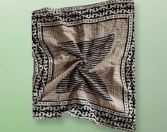 Women Men Fashion Wear Cotton Block Printed Bandana Scarf for Neck Wristband Headwear Headband Accessory Decoration, Handmade Cotton Bandana