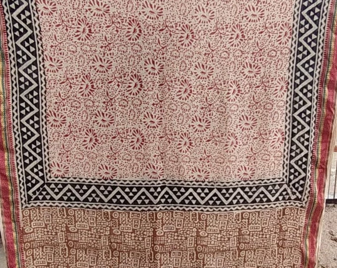 Hand Block Printed Zari Cotton Sarong, Sarong Pareo Cotton Boho Scarf Neck Head Wrap Beach Sarong, Mother's Day Gift, Beach Cover Up